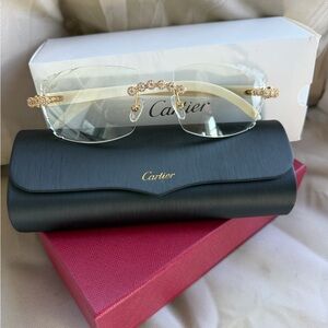 Cartier Rimless Sunglasses with Gold Crystal Bridge and Ivory Temples